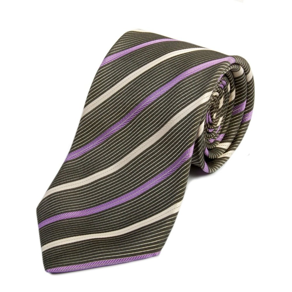 Italo Ferretti Lilac and Grey Striped Silk Tie